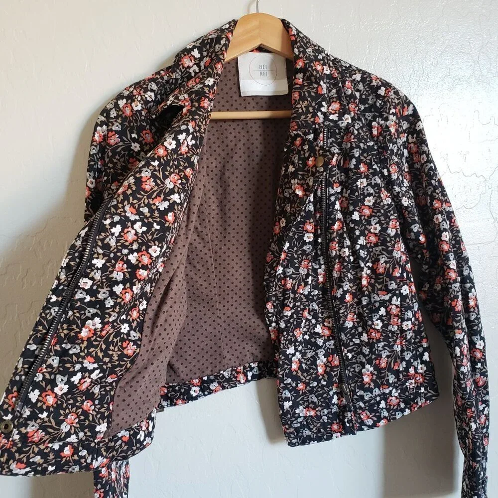 Anthropologie Hei Hei Tinsley Floral Moto Zip Jacket Black Sz 4 Dark Cottagecore